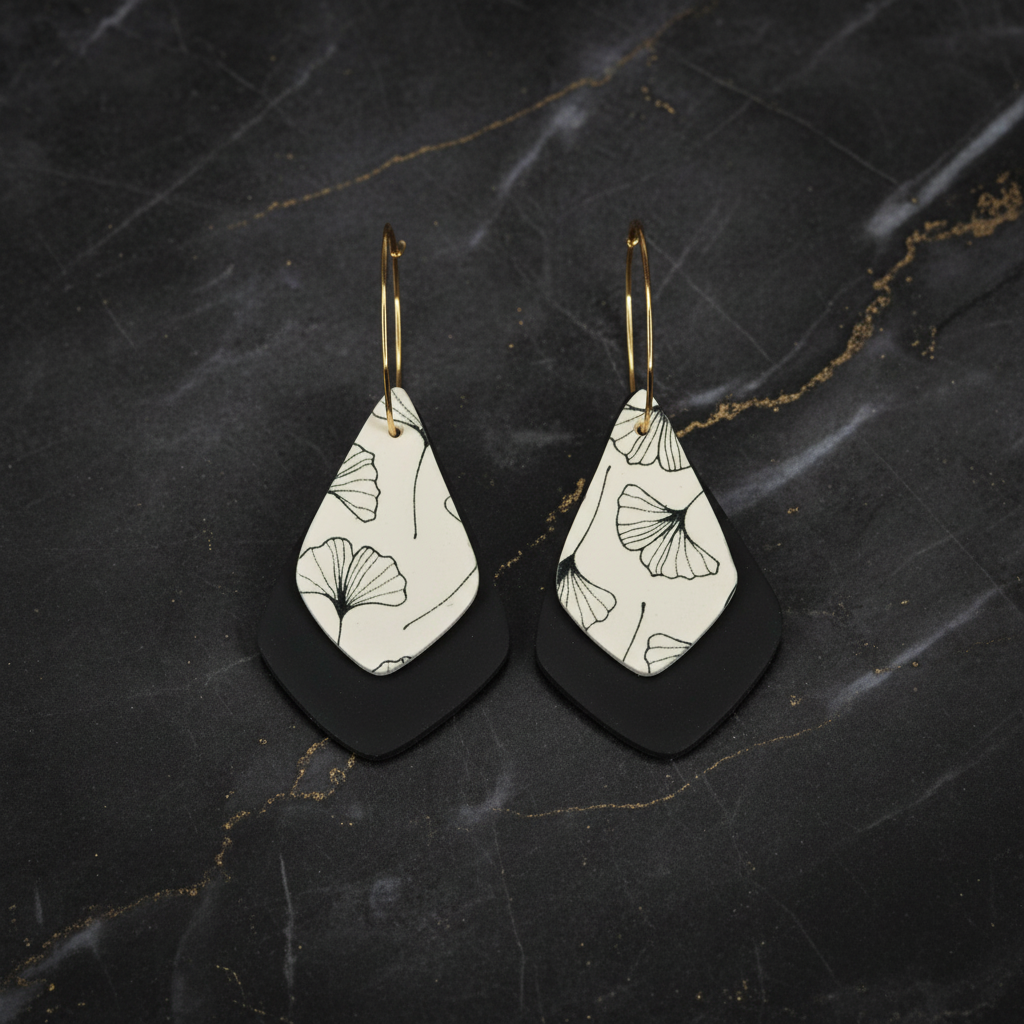 Deep Green and White Hoop Earrings