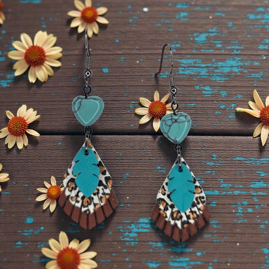 Cowgirl Turquoise and Leopard Print Earrings