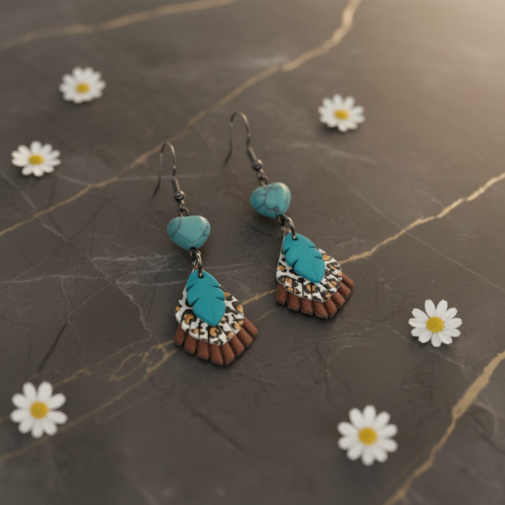 Cowgirl Turquoise and Leopard Print Earrings