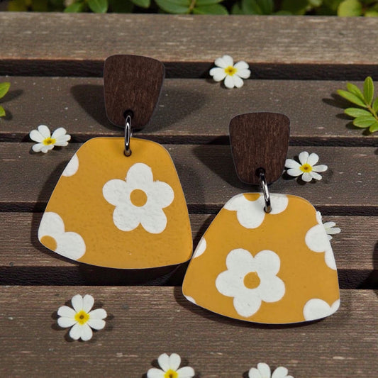 Sweet Deep Yellow with White Flowers Earrings