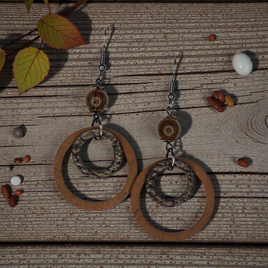 Faux Wood Earrings with Real wooden Beads