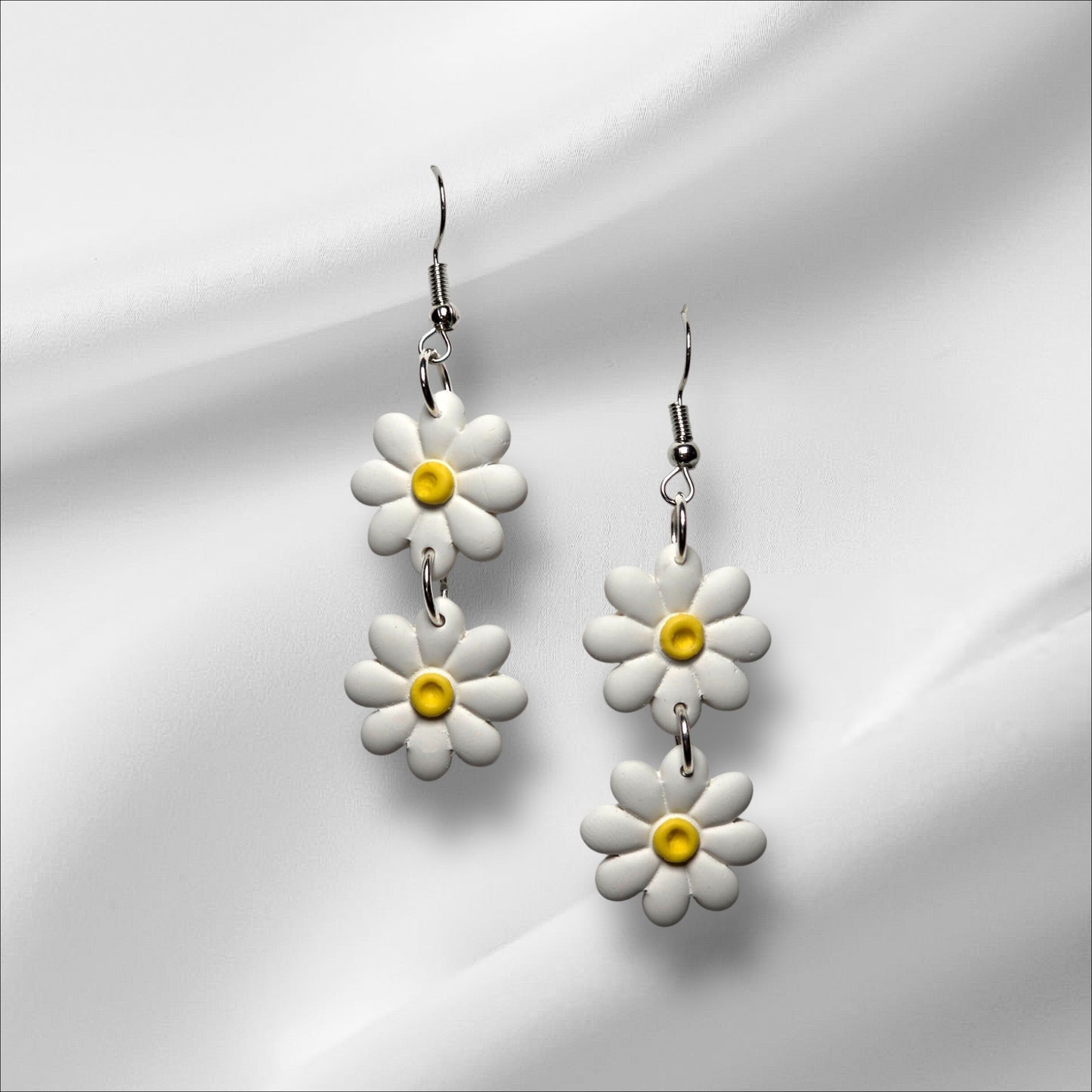 Tiered White Daisy Earrings