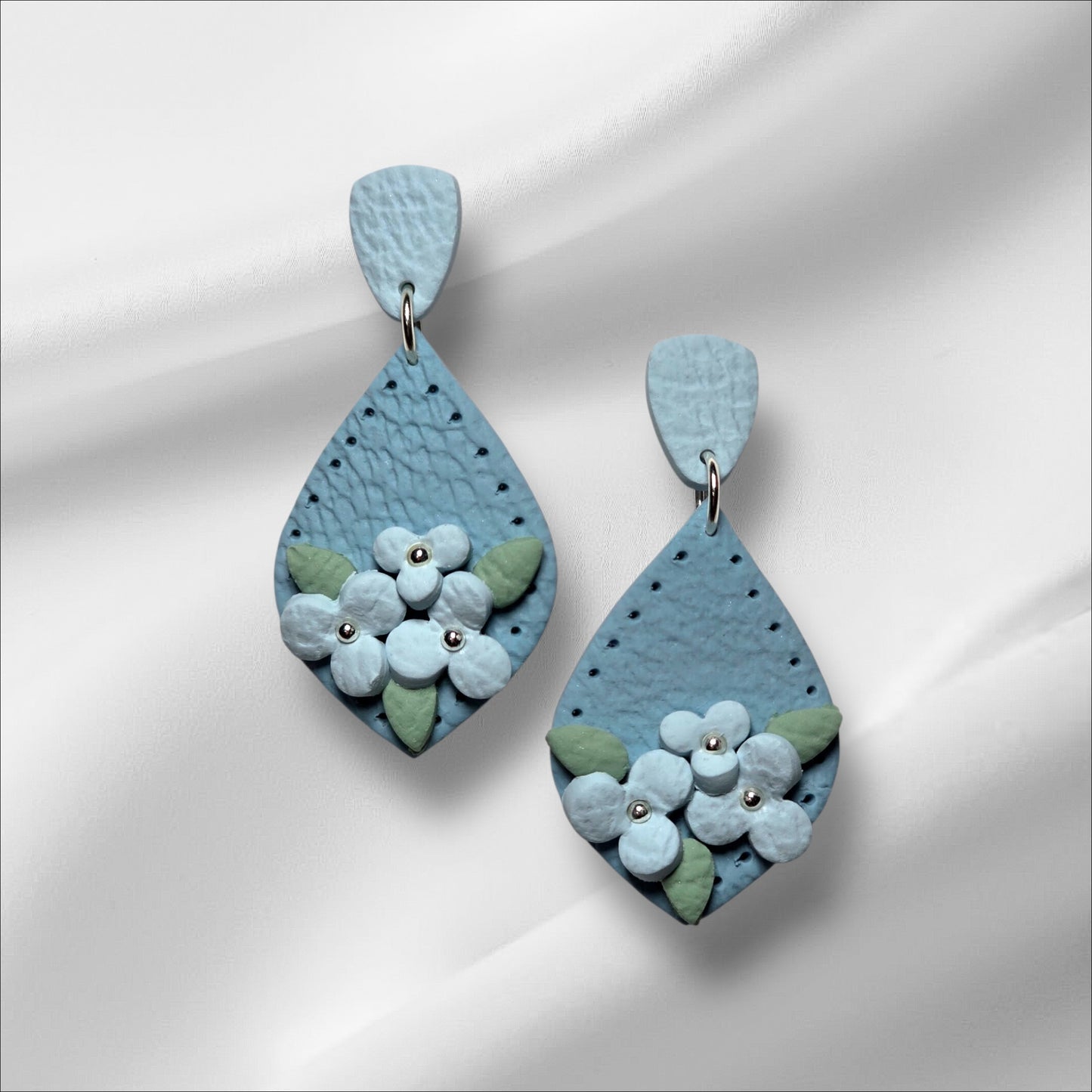 Textured Blue Dangle with Flowers