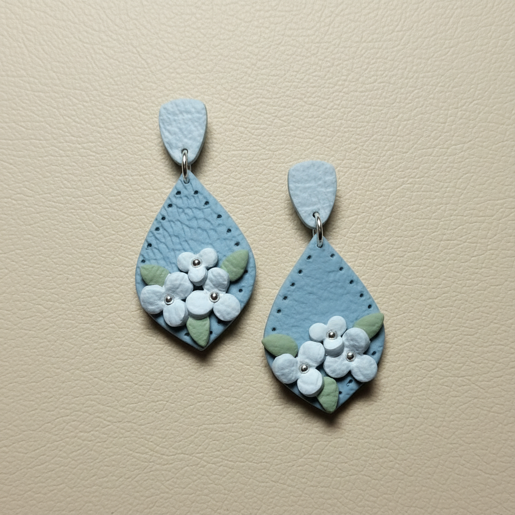 Textured Blue Dangle with Flowers