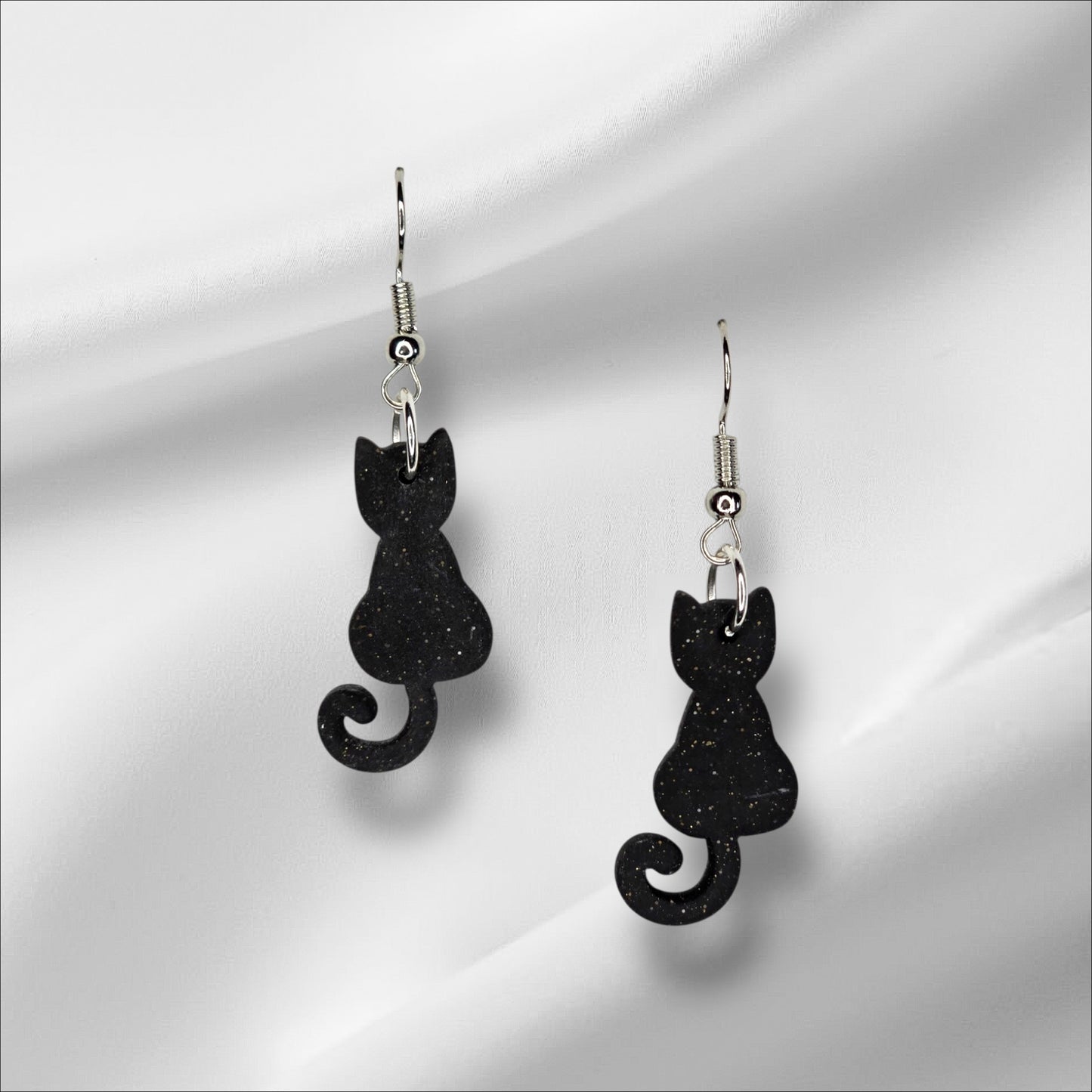 Curly Tail Black Cat Earrings