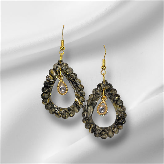 Faux Marble Earrings with Jewled Dangle