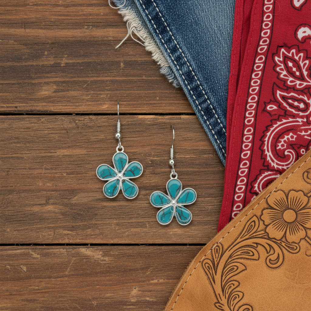 Faux Turquoise Flower or Teardrop Earrings