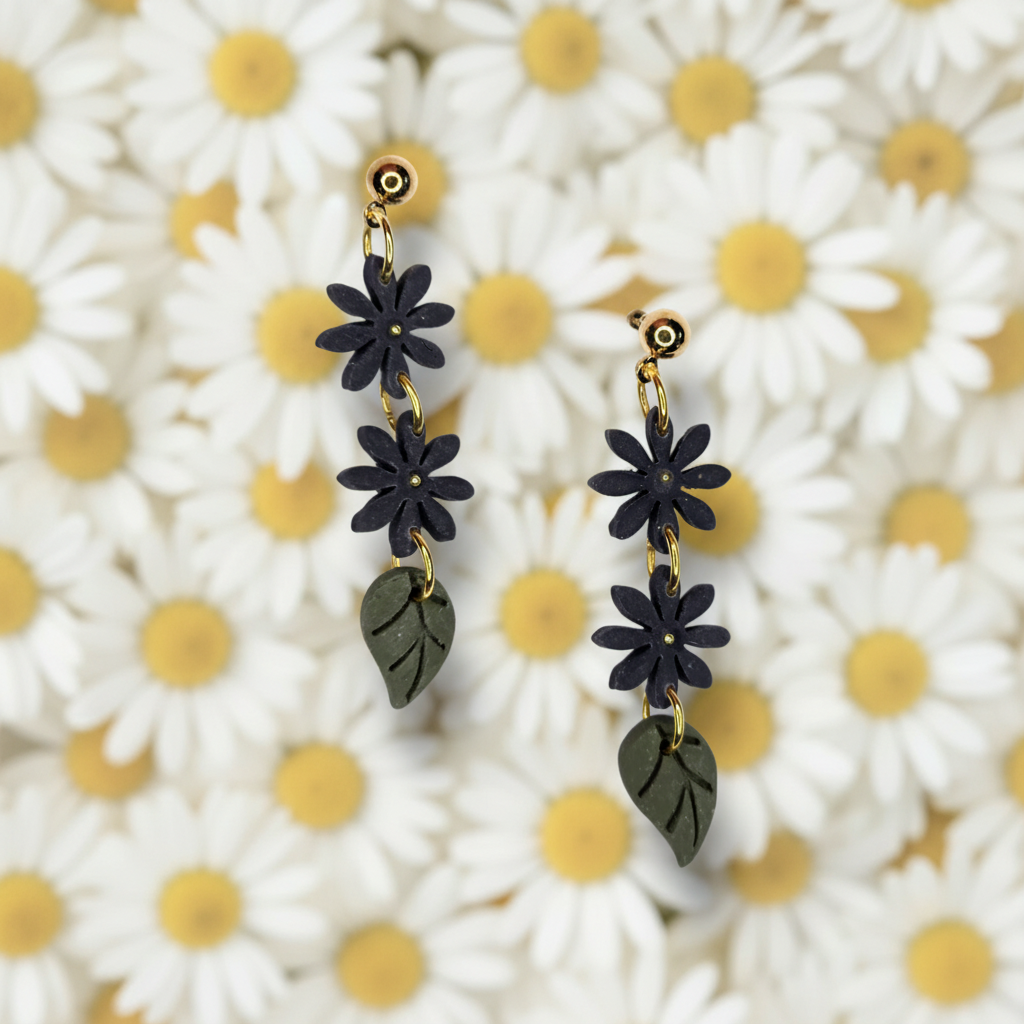 Navy Daisy Earrings