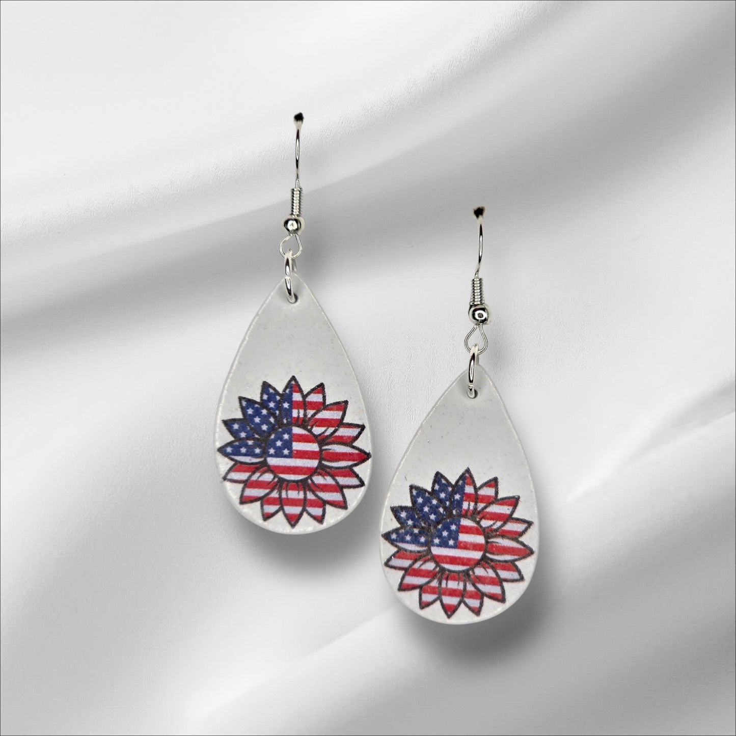 Patriotic Daisy Teardrop Earrings