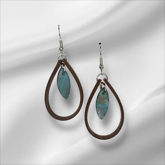 Faux Leather and Turquoise Earrings