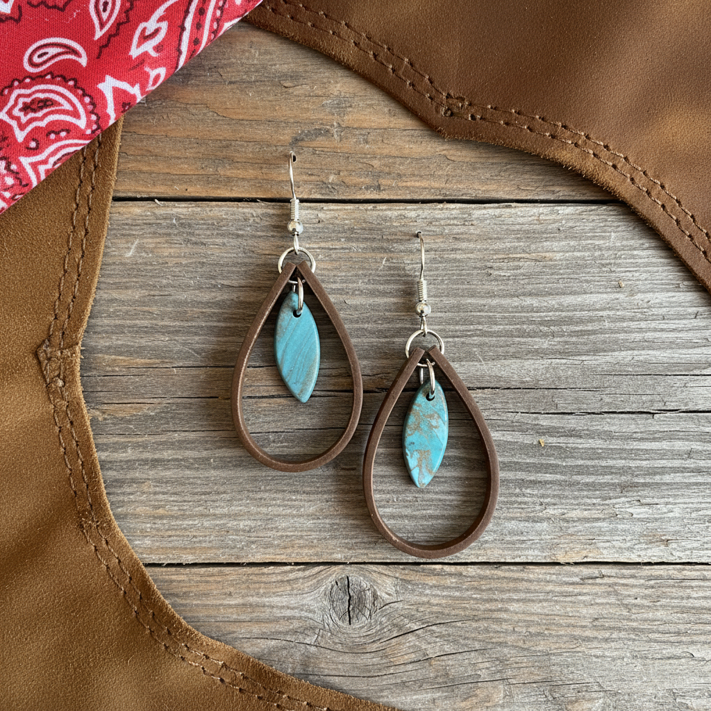 Faux Leather and Turquoise Earrings