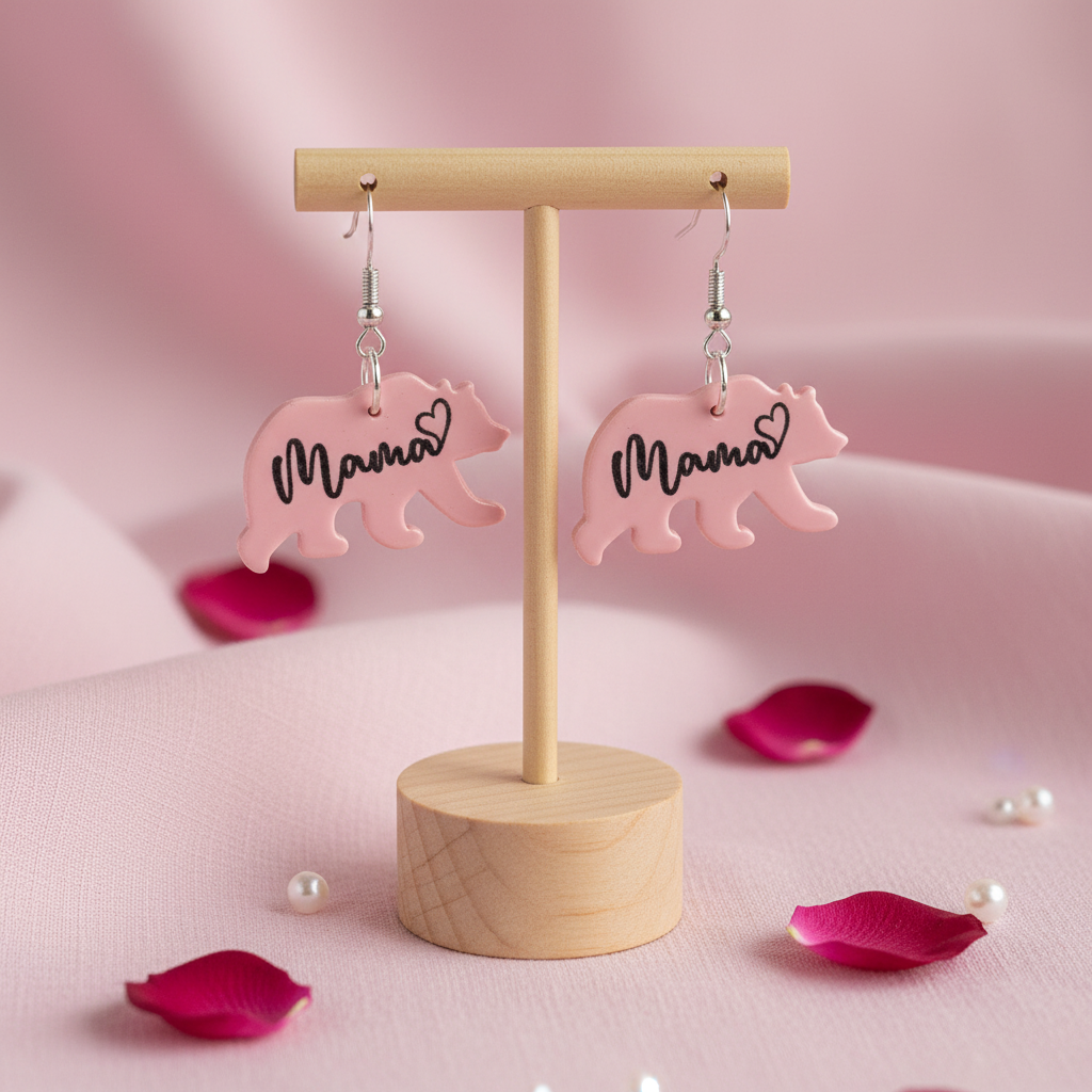 Mama Bear Earrings in Pink or Blue