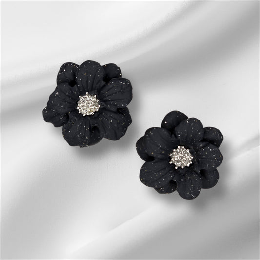 Elegant Black Flower Stud Earrings