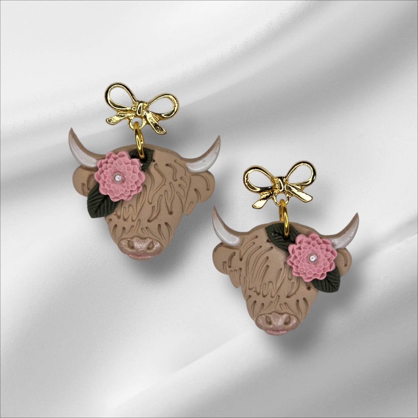 Highland Cow Earrings with Bow Stud