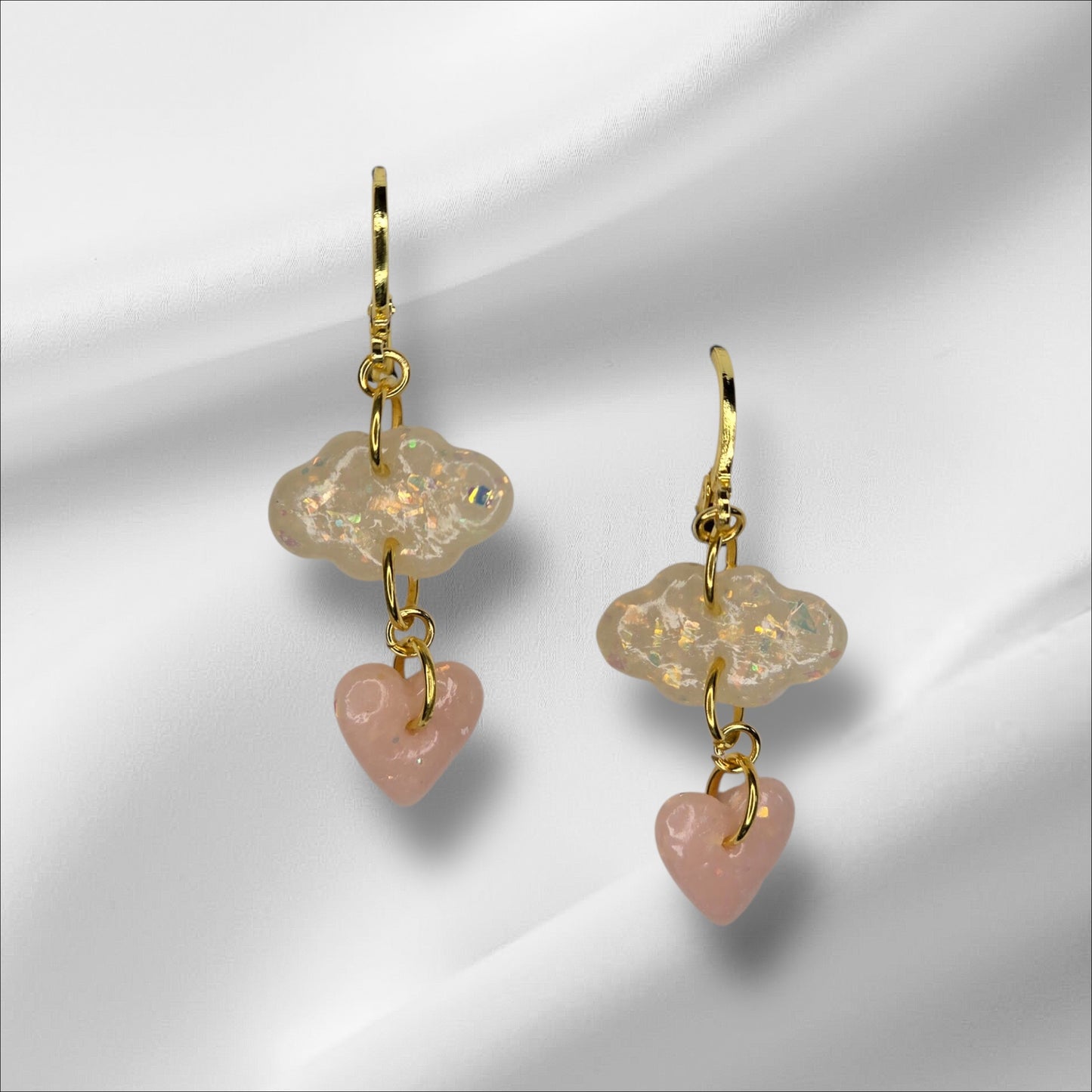 Whimsical Cloud With Heart Raindrop Earrings