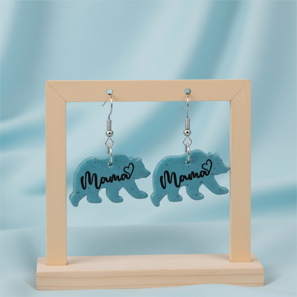 Mama Bear Earrings in Pink or Blue