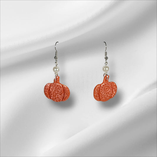 Orange Pumpkin with Embossed Boho Pattern Earring