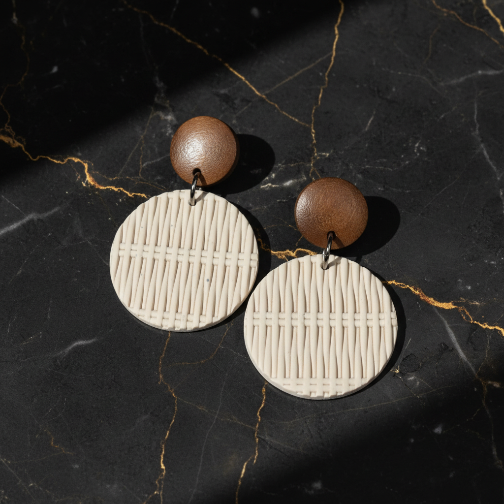 Large Circle Earring with Woven Texture