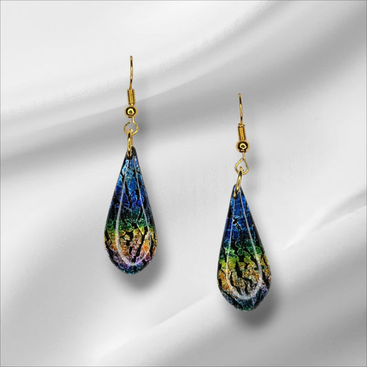 Small Colorful Crackle Dangle Earring with UV Resin