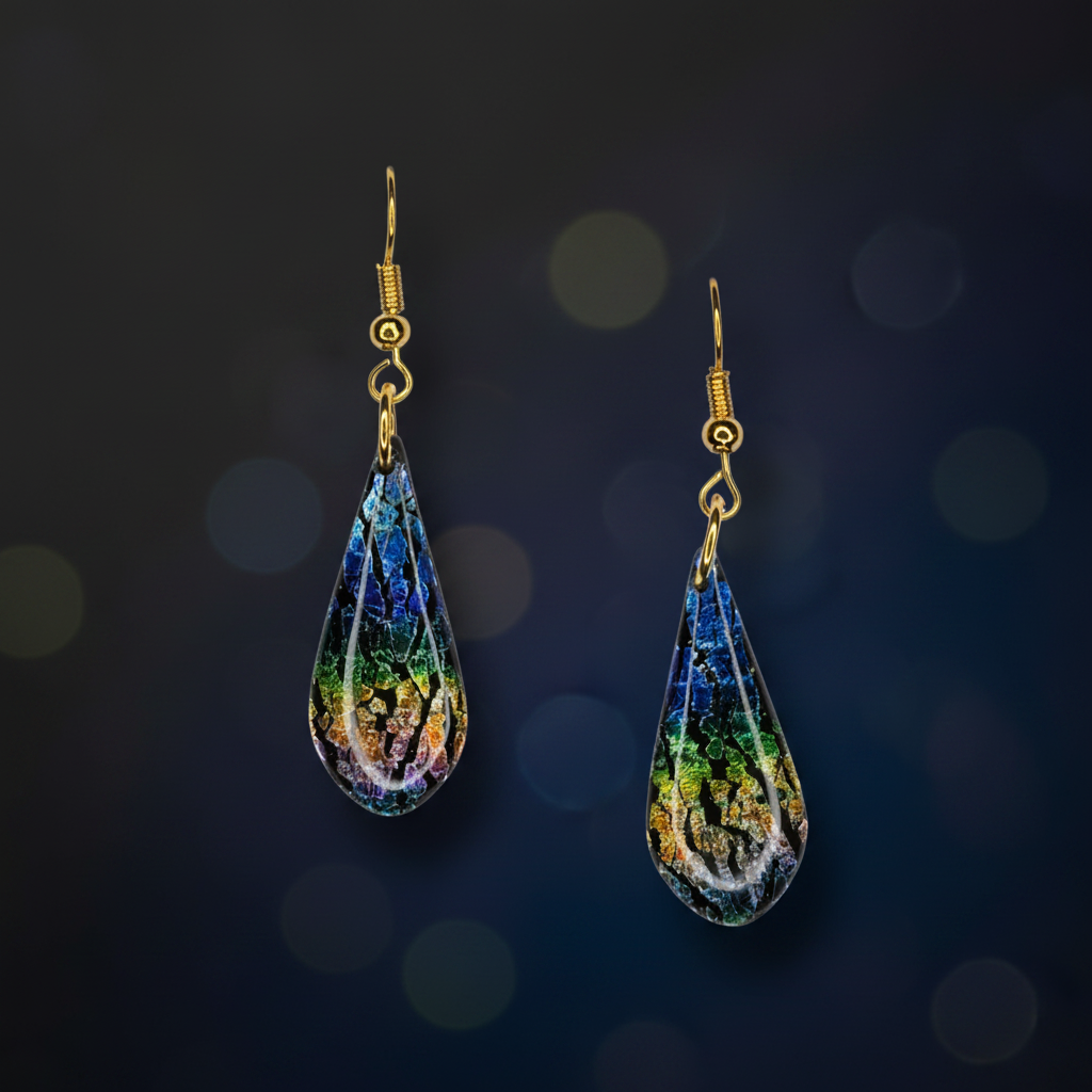 Small Colorful Crackle Dangle Earring with UV Resin