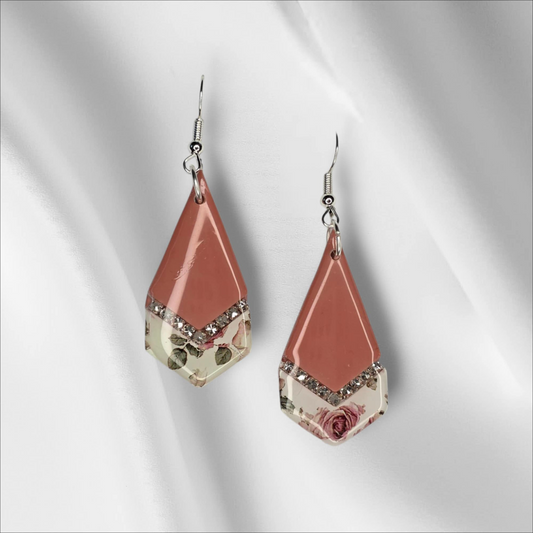 Pink and Rose Flowered Dangle with a Rhinestone Accent