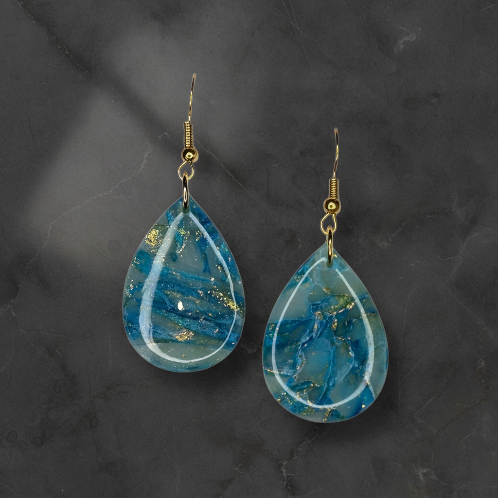 Blue, Gold Marble with UV Resin