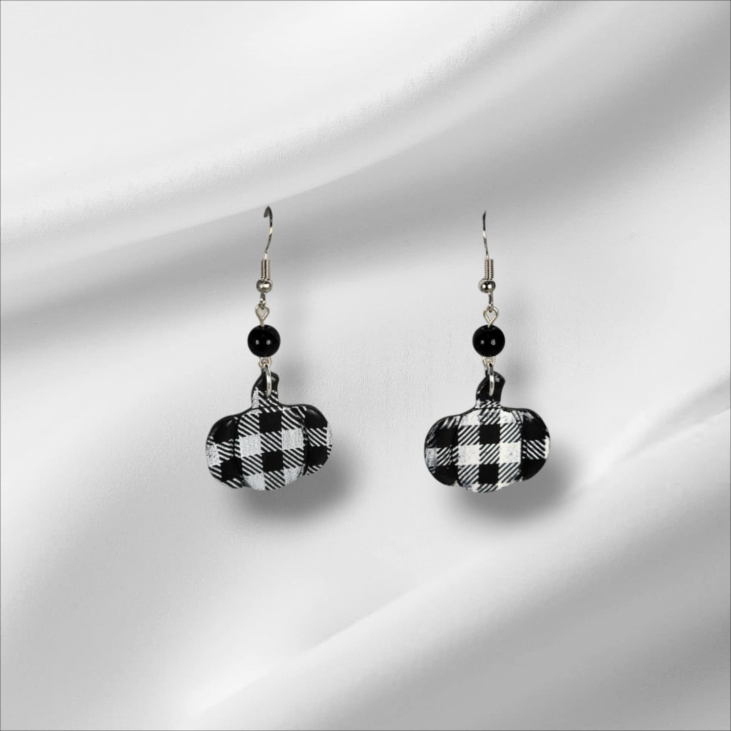 Black and White Plaid Pumpkin Earring