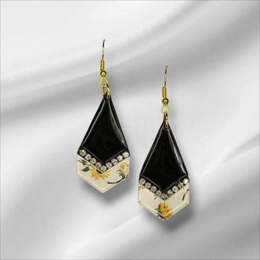 Black and Sunflower Dangle with Rhinestone Accents