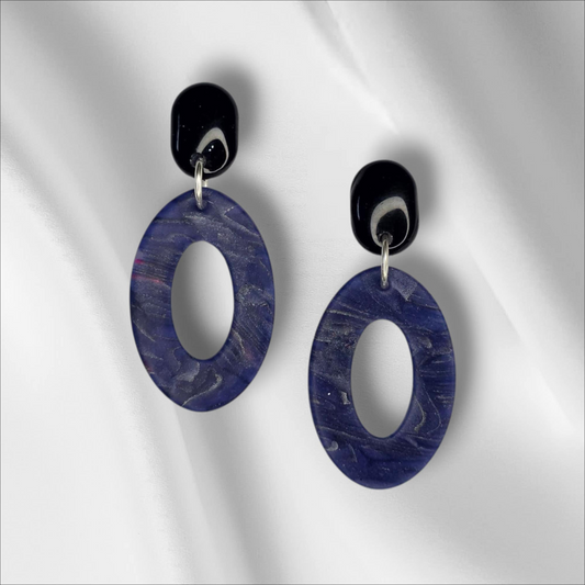 Blue and Black Oval Earrings