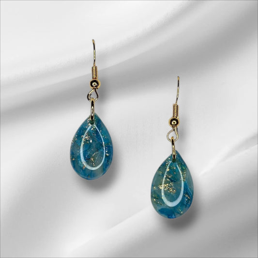 Small Blue Teardrop with Gold Flake and UV Resin