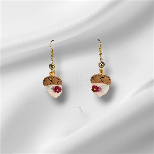 Acorns with a Mini Flower Accent Earring