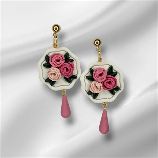 Pink Roses on an Octagon Earring