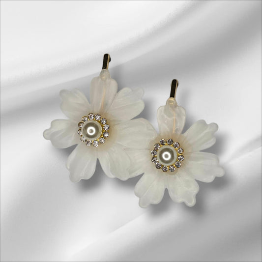 Elegant Flower with Pearl Center Stud Earring