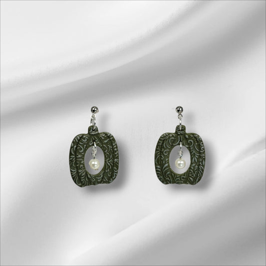 Boho Green Pumpkin with a Pearl Accent Earring