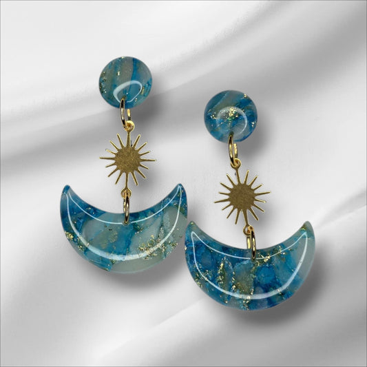 Blue Marbled Moon with Gold Flake and UV Resin