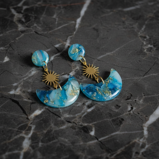 Blue Marbled Moon with Gold Flake and UV Resin