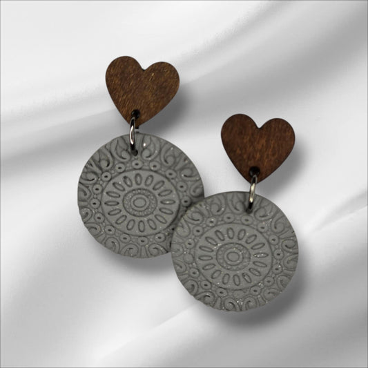 Gray Boho Design with a Wood Heart Stud