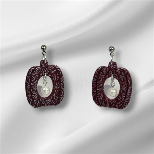 Boho Maroon Pumpkin with a Pearl Accent Earring