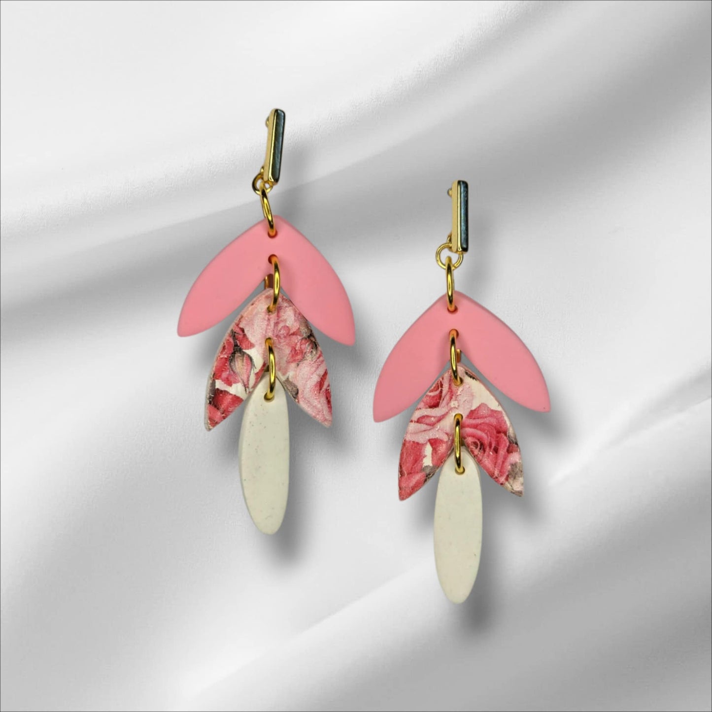 Pink with Roses Dangle Earrings