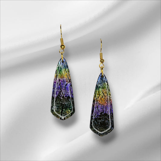 Large Colorful Crackle Earring with UV Resin