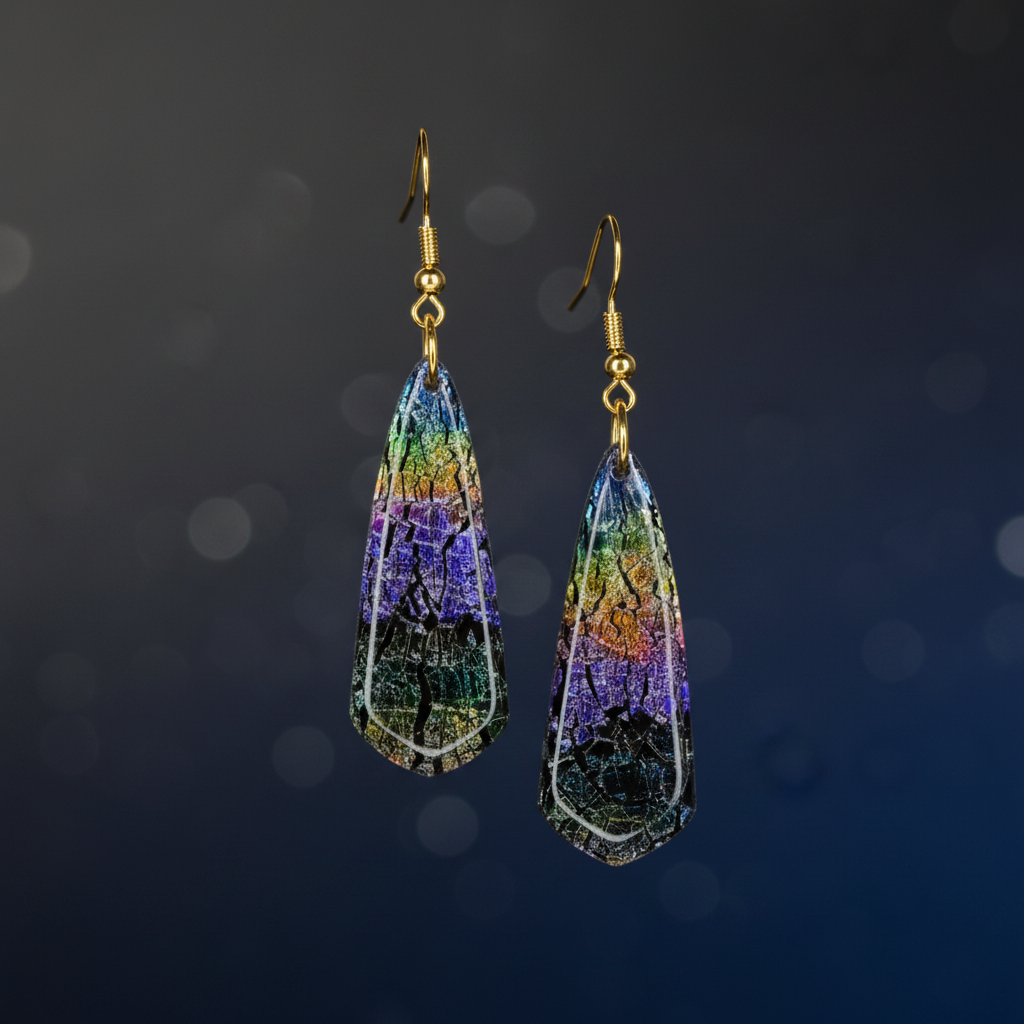 Large Colorful Crackle Earring with UV Resin