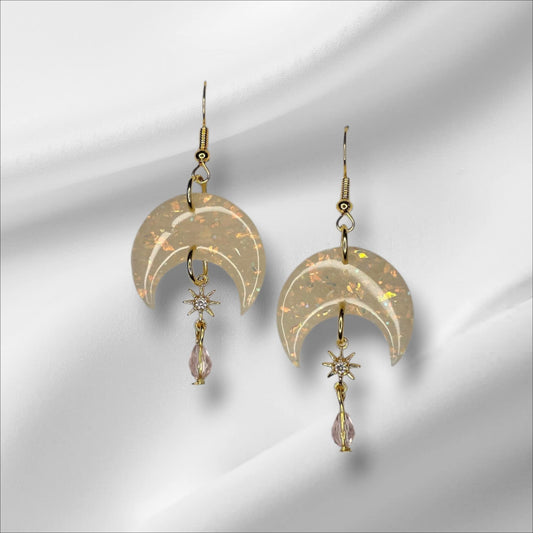 Opal Moon with a Star Charm Earring