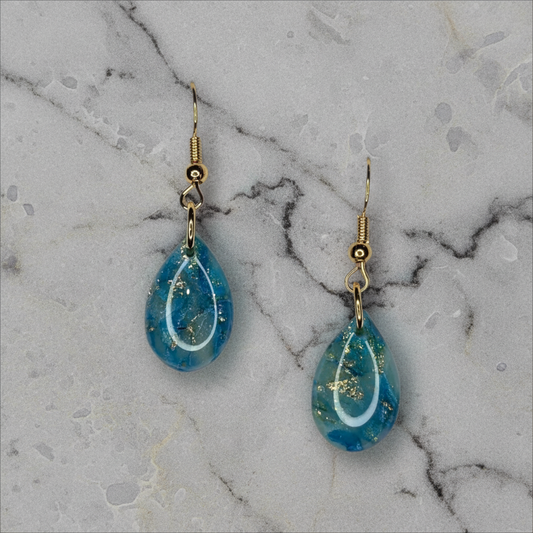 Small Blue Teardrop with Gold Flake and UV Resin