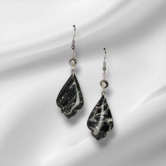 UV Resin Coated Black With Silver Foil With Silver Coated Lava Bead Earrings