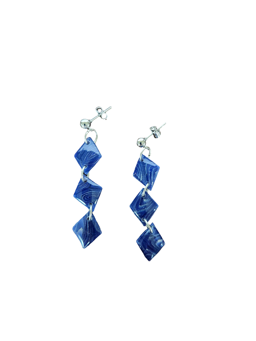 3 Tier Blue Diamond Shaped Dangle Earring