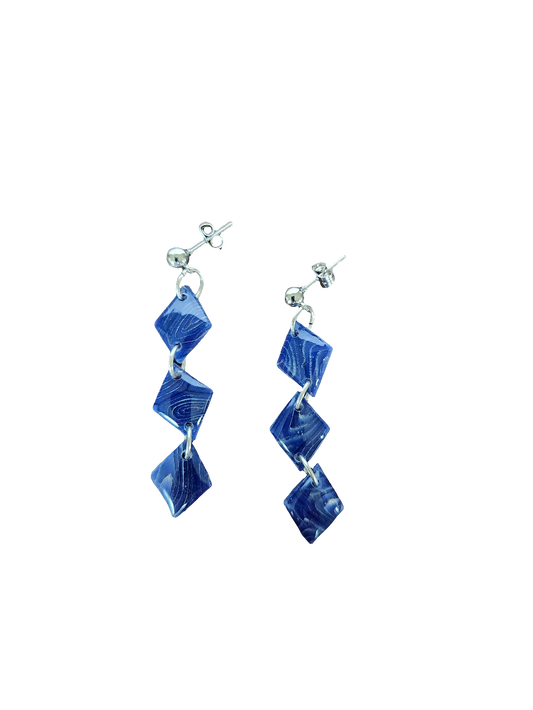 3 Tier Blue Diamond Shaped Dangle Earring