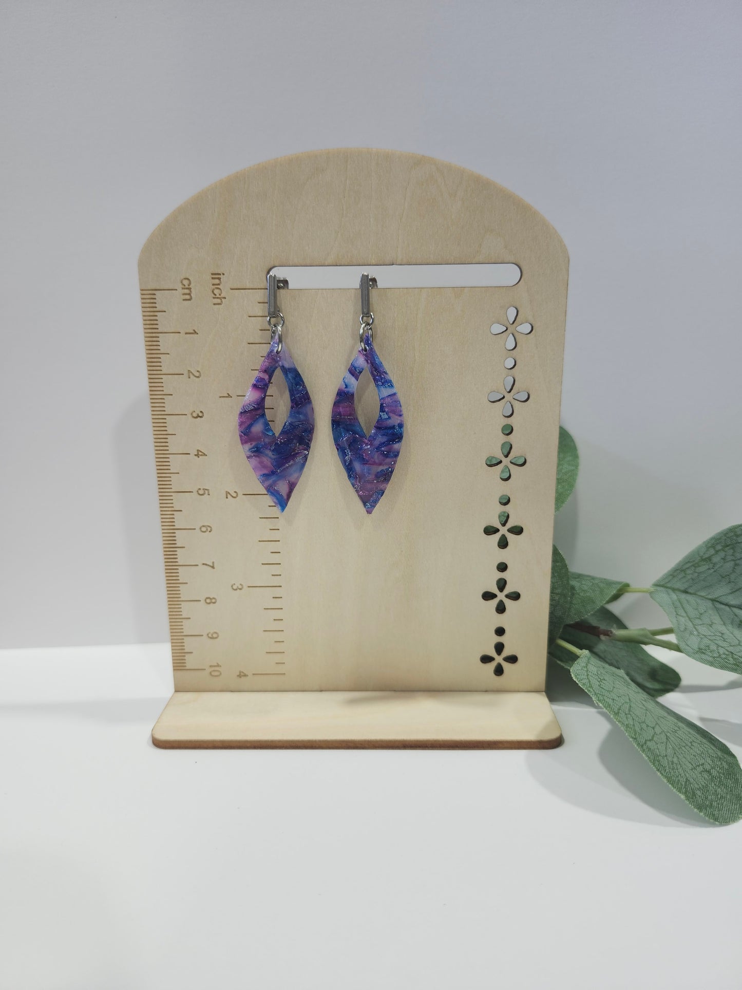 Slender Teardrop With Pink, Blue and Purple Earrings