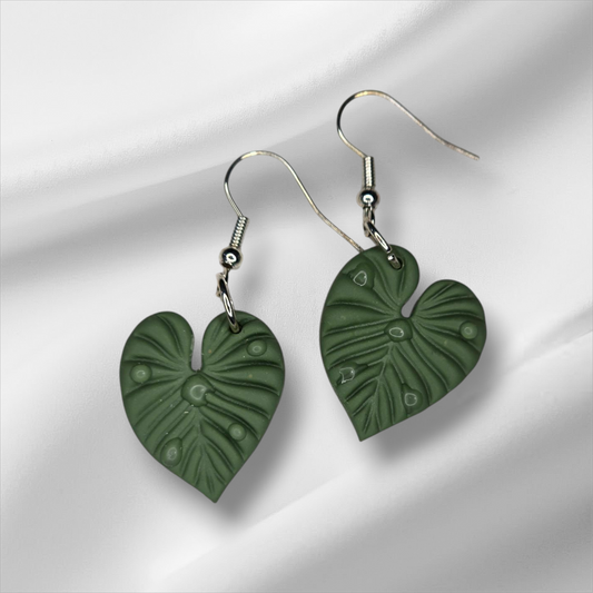 Sage Green Leaf with "Water" Drip Earrings