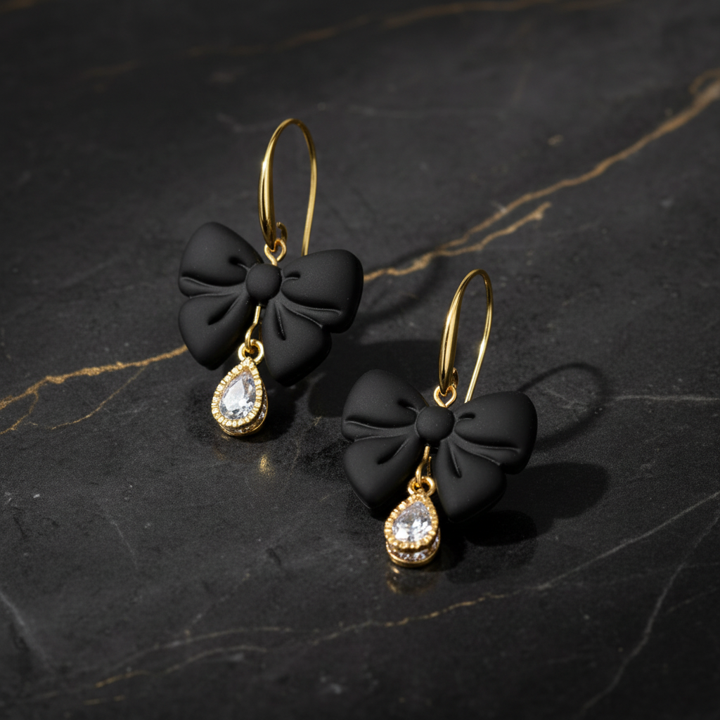 Black bow earrings