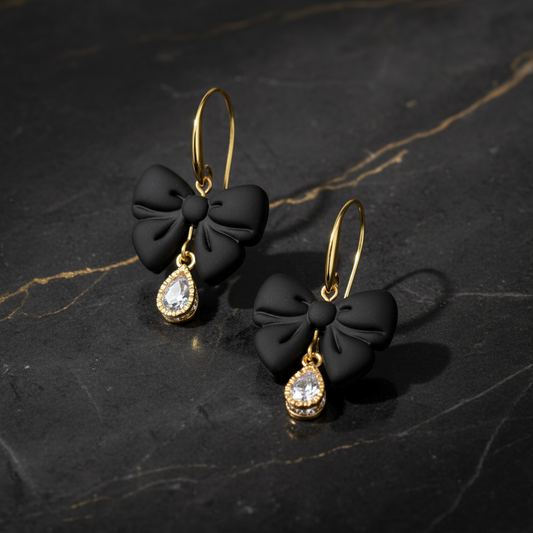 Black bow earrings